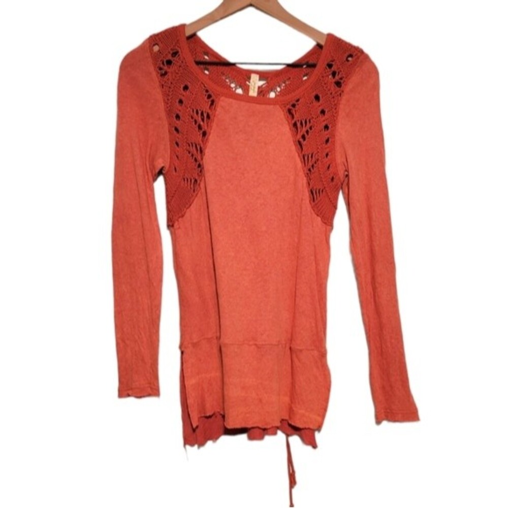 Free People Orange Crochet Lace Up Top Size XS